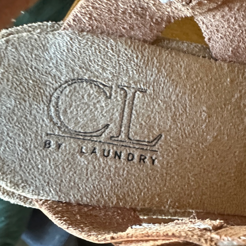 CL by Laundry Tan Leather Wedge Sandals with Buckle - Picture 2 of 5